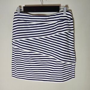 J. McLaughlin Nicola Mini Skirt Navy White Stripe Diagonal Womens L Large